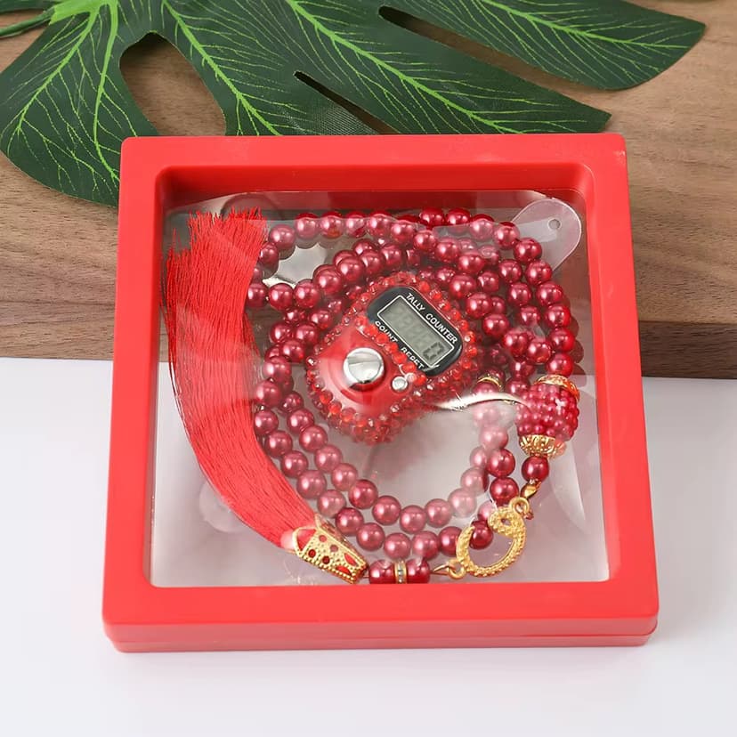 Premium Red Tasbeeh Set with Digital Counter – 99 Beads