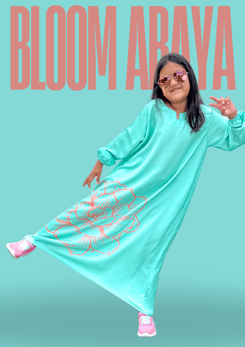 Turquoise Bloom Girls' Nida Abaya