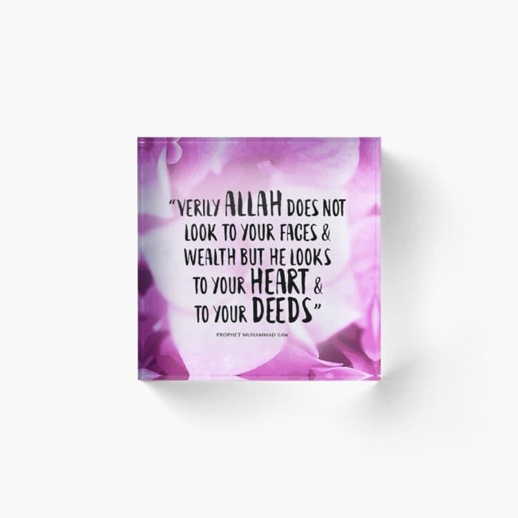 Premium Islamic Acrylic Block – Heart & Deeds Hadith