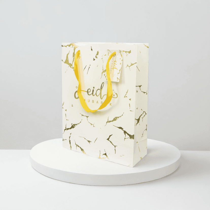 White & Gold Marble Eid Gift Bag