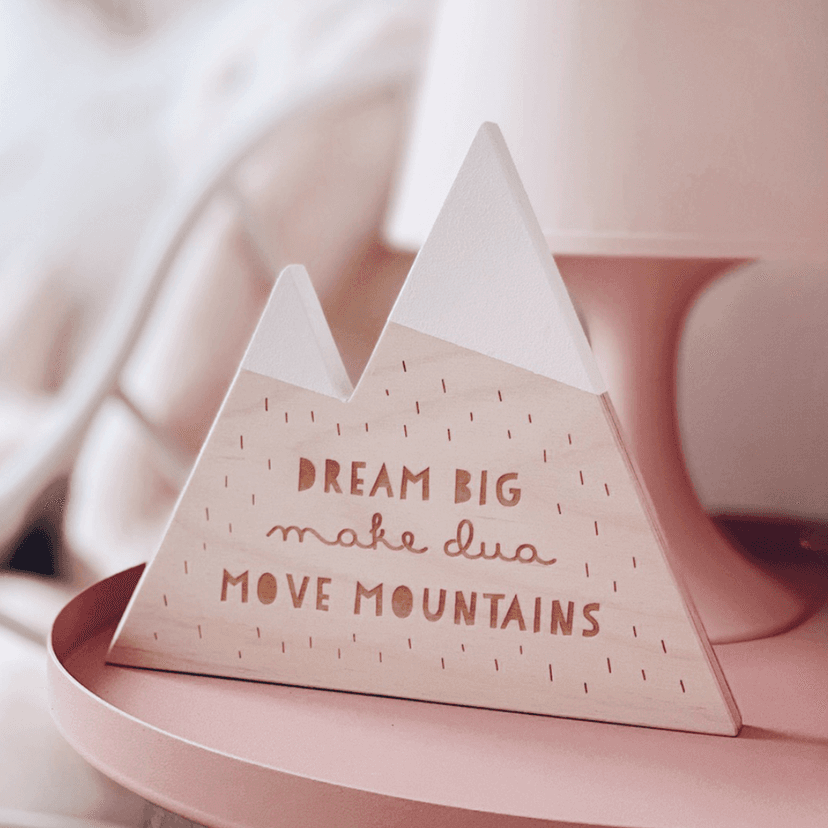 Wooden Free-Standing Mountain Decor with Islamic Quote