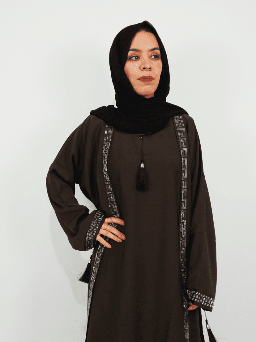 Blue Zoom Nida Open Abaya with Silver Embellishments