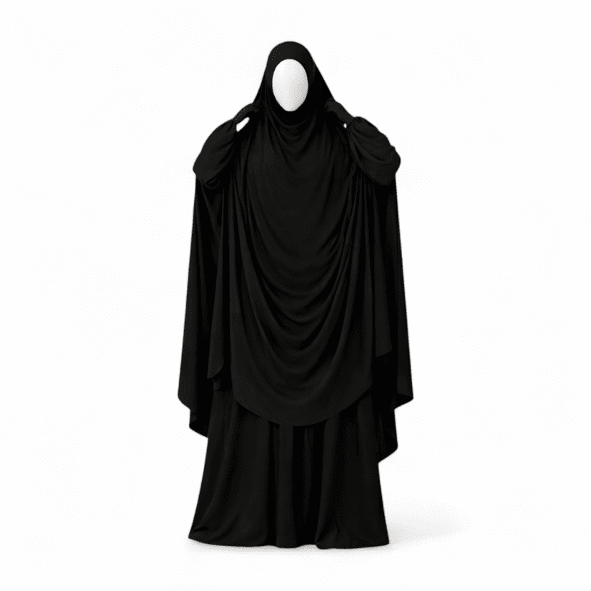 3-Piece Black Fatima Jilbab Set — Breastfeeding Friendly Abaya Ensemble