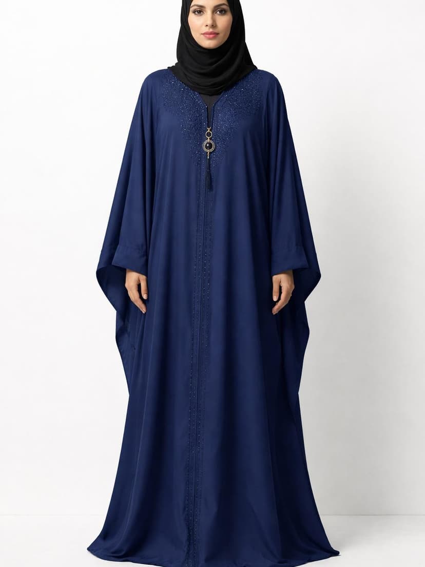 Navy Luxe Batwing Abaya with Microstone Detail