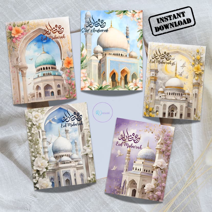 Eid Mubarak Card Set of 6 – Printable Islamic Kids Greeting Cards