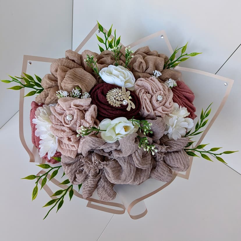 Floral Crinkle Cotton Hijab Bouquet | Perfect for Umrah, Hajj, Graduation, Birthday, Wedding, Eid Gift | Handmade Gift for Her, New Muslim, Wife, Mother