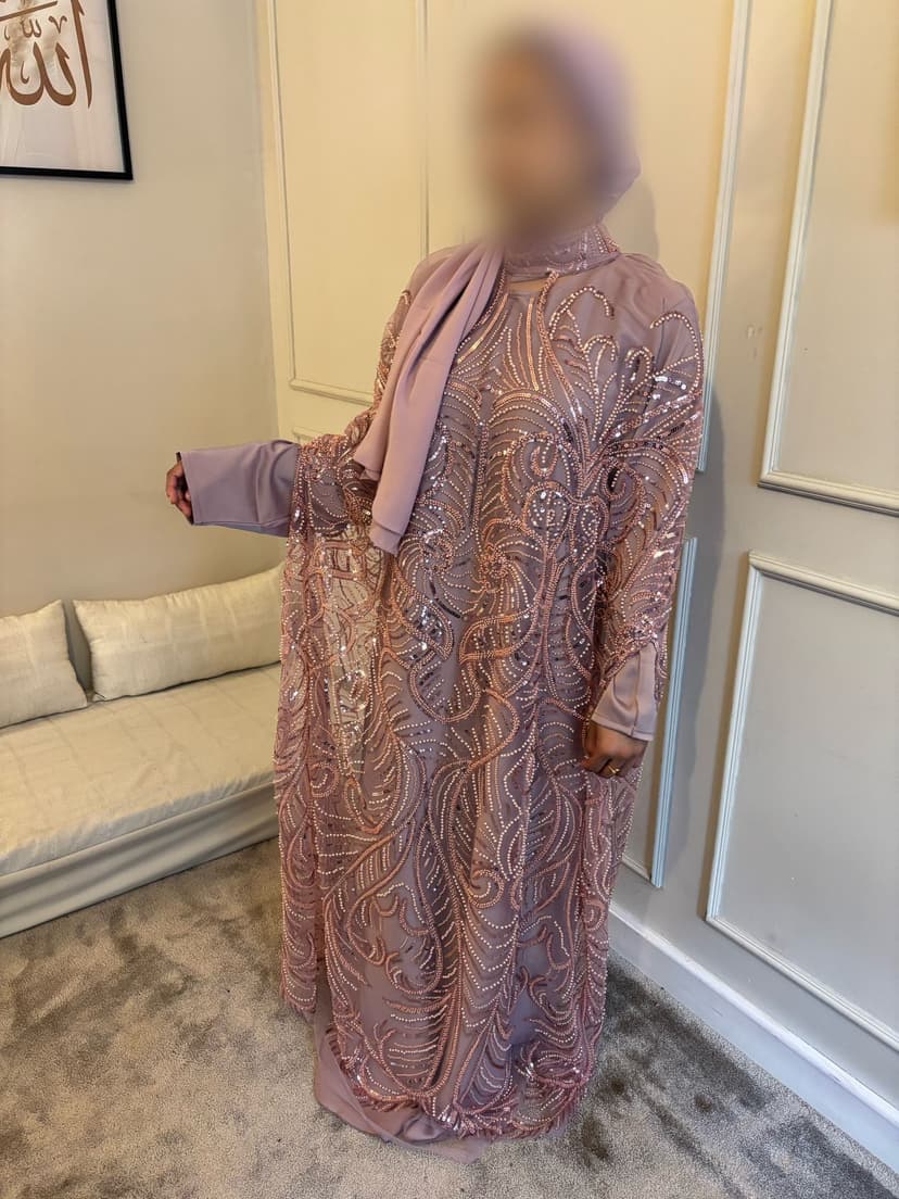 Gorgeous blush beaded abaya 3 piece set - Full sleeve inner abaya and matching premium hijab - Beaded abaya - 3 piece set abaya - Eid abaya