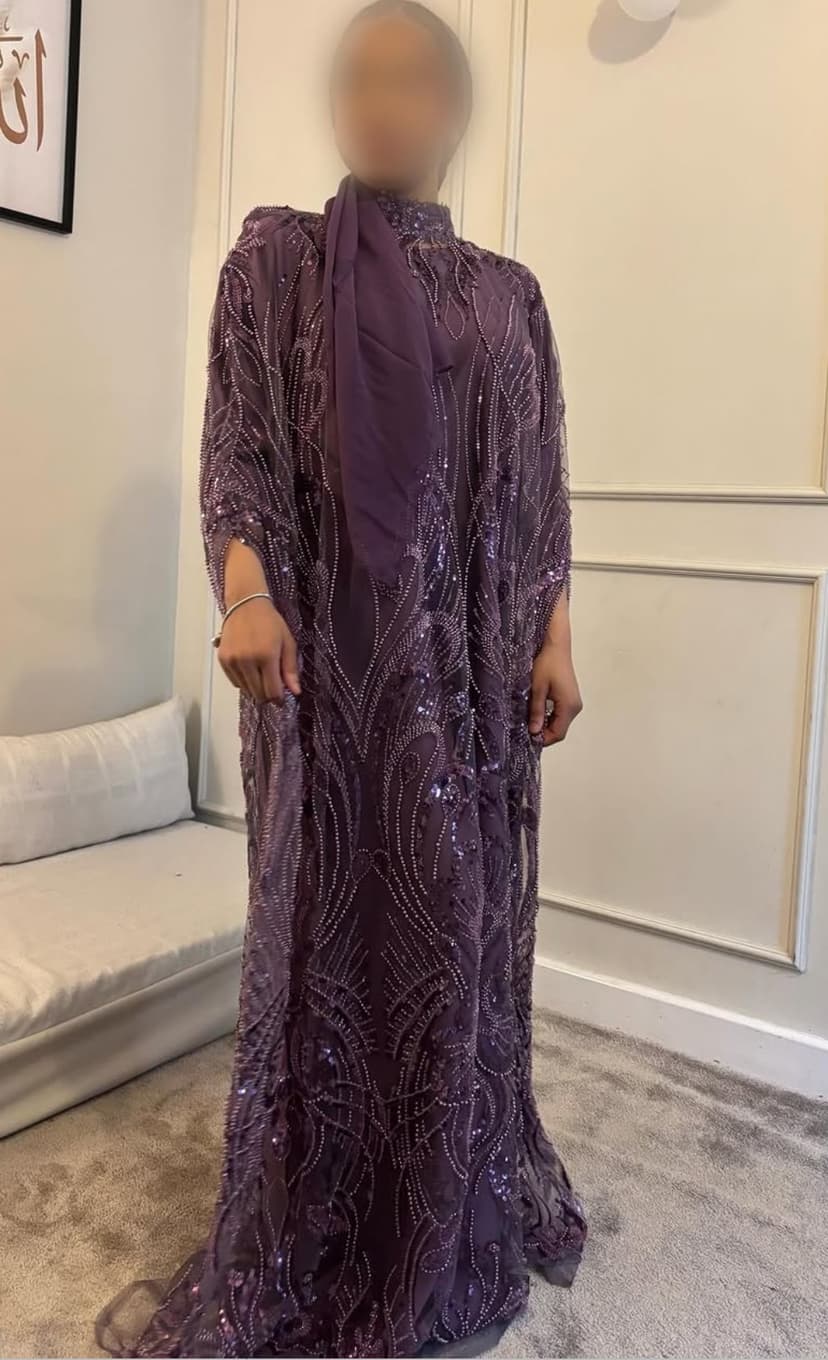 Gorgeous plum beaded abaya 3 piece set - Full sleeve inner abaya and matching premium hijab - Beaded abaya - 3 piece set abaya - Eid abaya