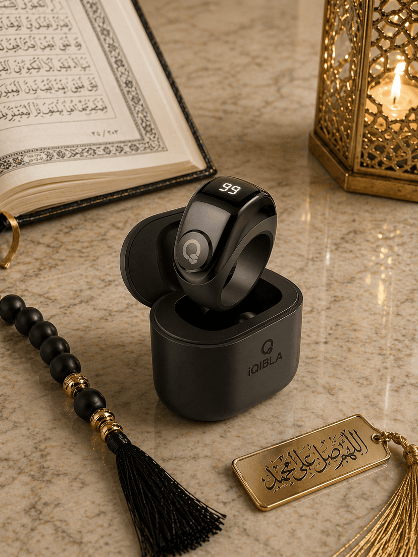 Iqibla Zikr Ring Jood Adjustable Size Tasbih Tracker With App Statistics - Smart Zikr Ring - Adjustable Zikr Ring - Salah reminder, Tasbeeh Reminder, Long battery life, Step counter, Calories tracker - New Muslim Gifts