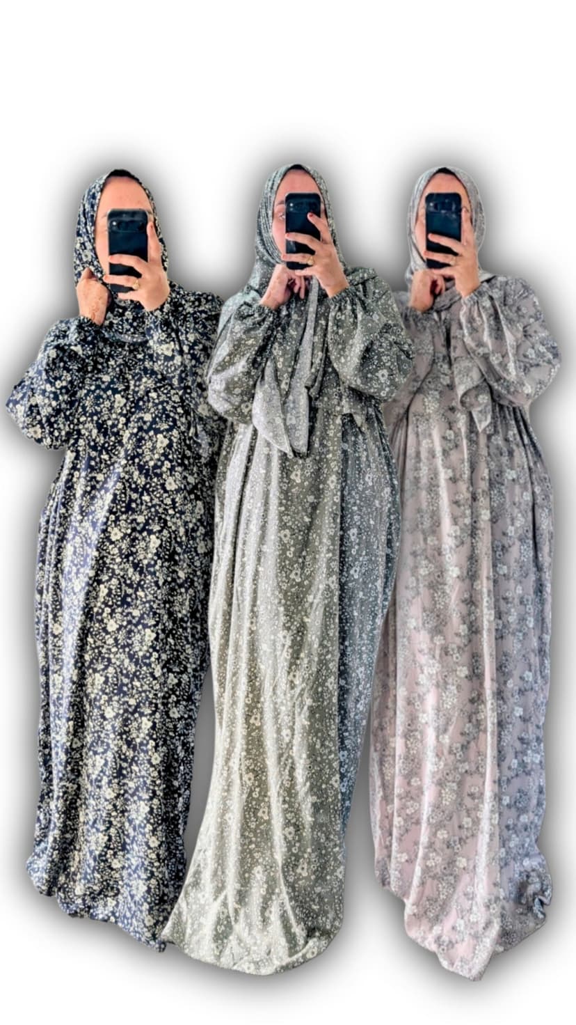 Modest Prayer Abaya 3 Pack With Hijab | Floral Design Set Comfort - Islamic Modest Prayer Set - Muslimah Modest Prayer Set - Islamic Prayer Abaya with Hijab - Islamic Modest Clothing - Prayer Clothing - Islamic Gift For Her, Mother, Sister, Wife or Friend