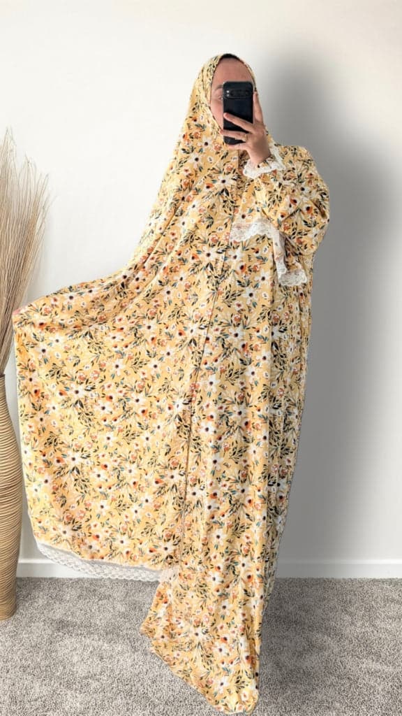 Modest Prayer Abaya With Hijab | Honey Meadow Print - Islamic Modest Prayer Set - Muslimah Modest Prayer Set - Islamic Prayer Abaya with Hijab - Islamic Modest Clothing