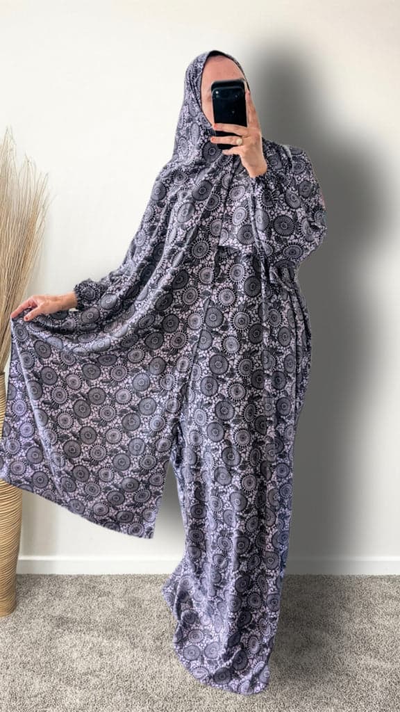 Modest Prayer Abaya With Hijab | Purple Mandala Print - Islamic Modest Prayer Set - Muslimah Modest Prayer Set - Islamic Prayer Abaya with Hijab - Islamic Modest Clothing - Prayer Clothing - Islamic Gift For Her, Mother, Sister, Wife or Friend