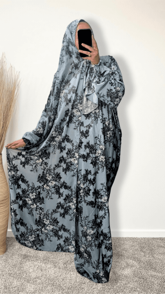 Modest Prayer Abaya With Hijab | Soft Blue Floral - Modest Prayer Set - Islamic Prayer Abaya - Islamic Prayer Abaya with Hijab