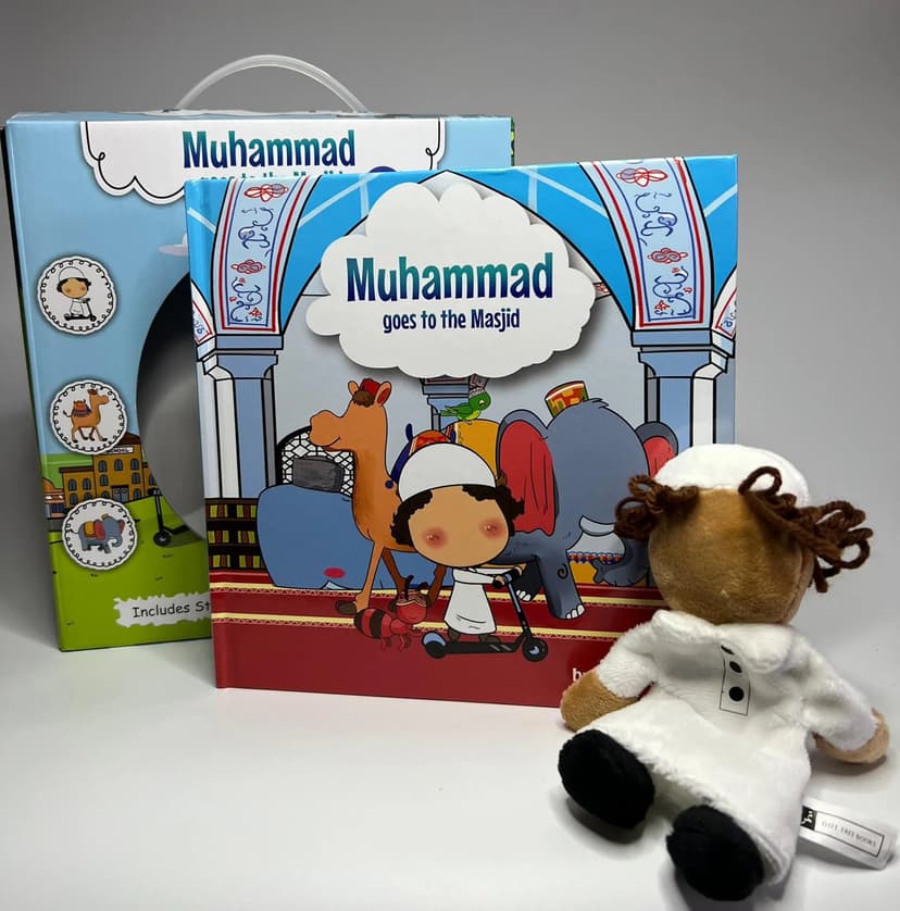 Muhammad Goes To The Masjid - Islamic children’s educational set - Finger puppet Islamic book - Animals in the Quran for kids - Islamic book set for kids - Islamic gift for kids