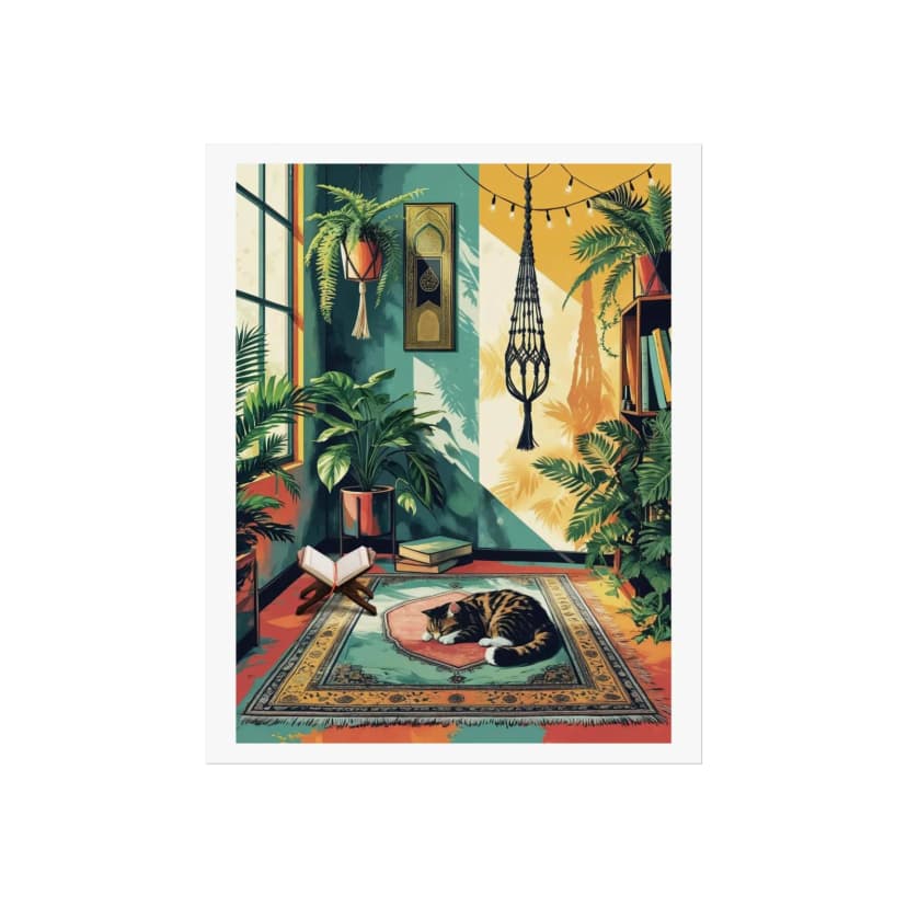 My Cat Is Muslim Art Print | Digital Download | Yellow & Green | Islamic wall art l Islamic art print l Muslim cat lover gift l Islamic digital download print l Prayer room decor