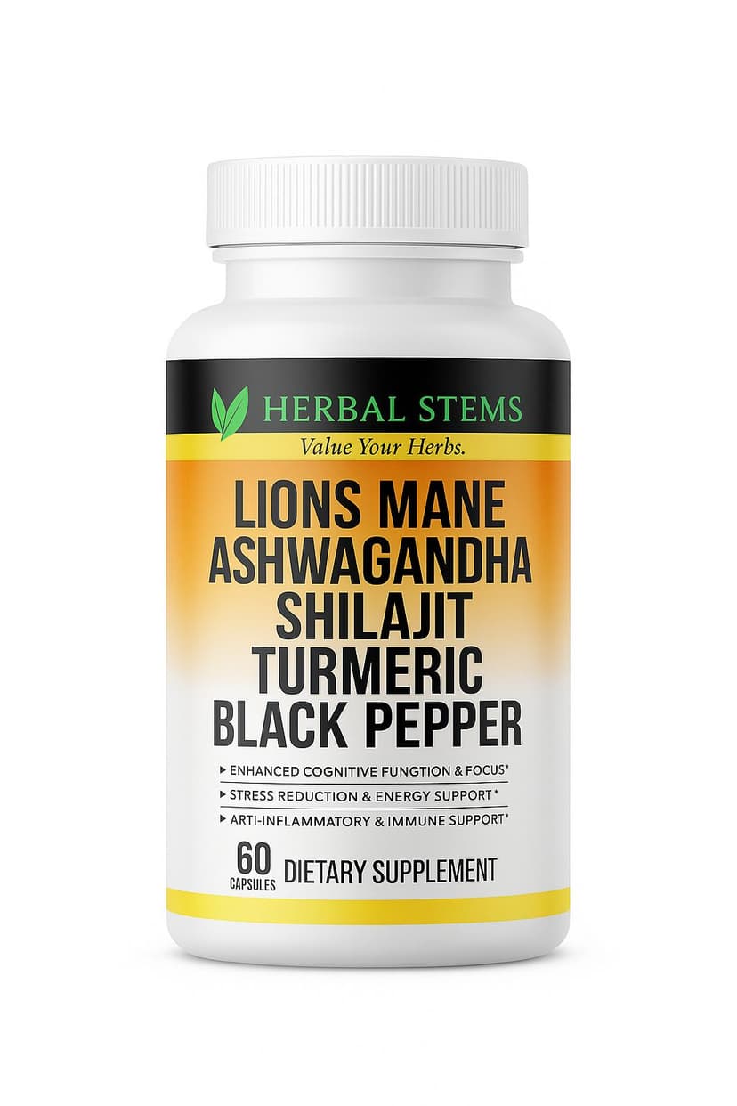 Natural Mind & Body Booster – Cognitive and Energy Support Blend- 60 Capsules Vegan - Lion’s Mane, Shilajit, Ashwagandha, Turmeric & Black Pepper