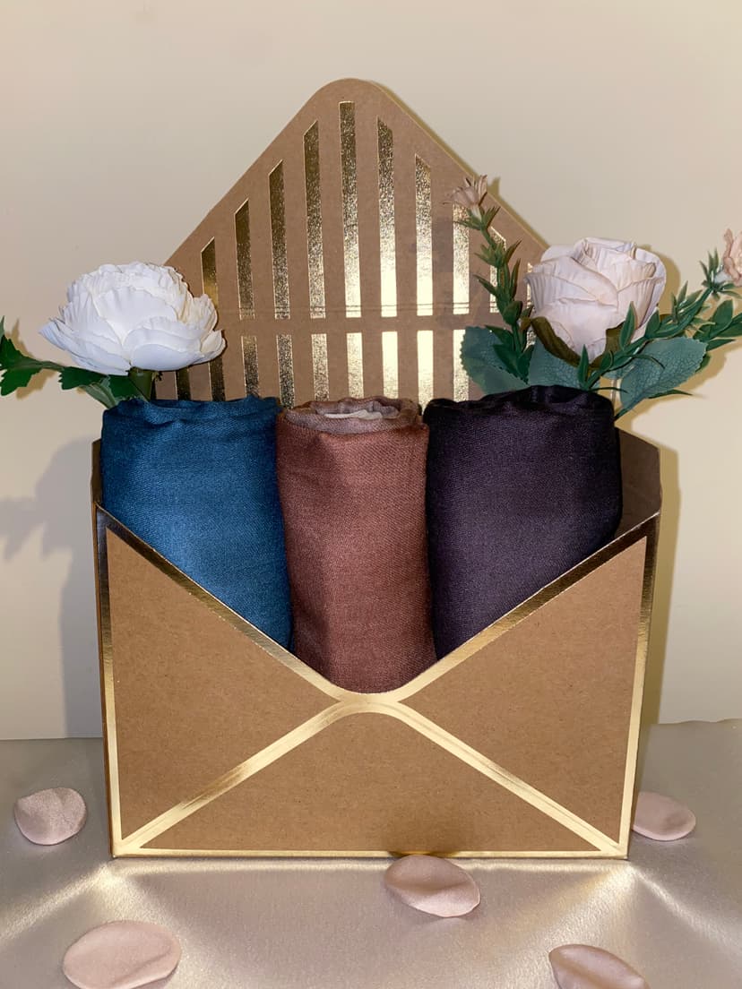 Ombre modal hijab box - Set of 3 - Hijab gift box - Hijab Hampers - Modal hijab gift - Hijab Bouquet For Her, Daughter, Wife, Sister, Mother - Ombre modal hijab envelope