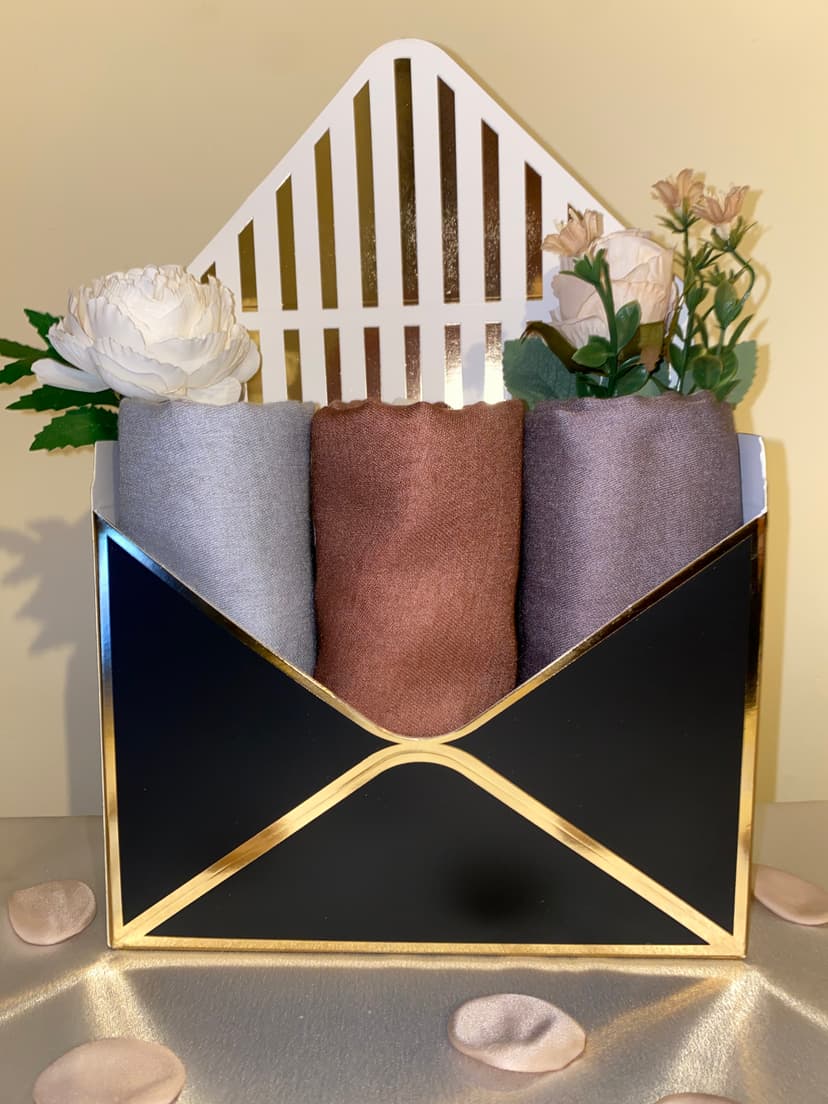Ombre modal hijab box - Set of 3 - Ombre Hijab Gift Box - Ombre Modal Hijab Hampers - Islamic Gift for Eid, Ramadan, Umrah, Mothers Day, New Mom, New Muslim, Muslim Revert - Hijab Envelope For Her - Hijab Bouquet