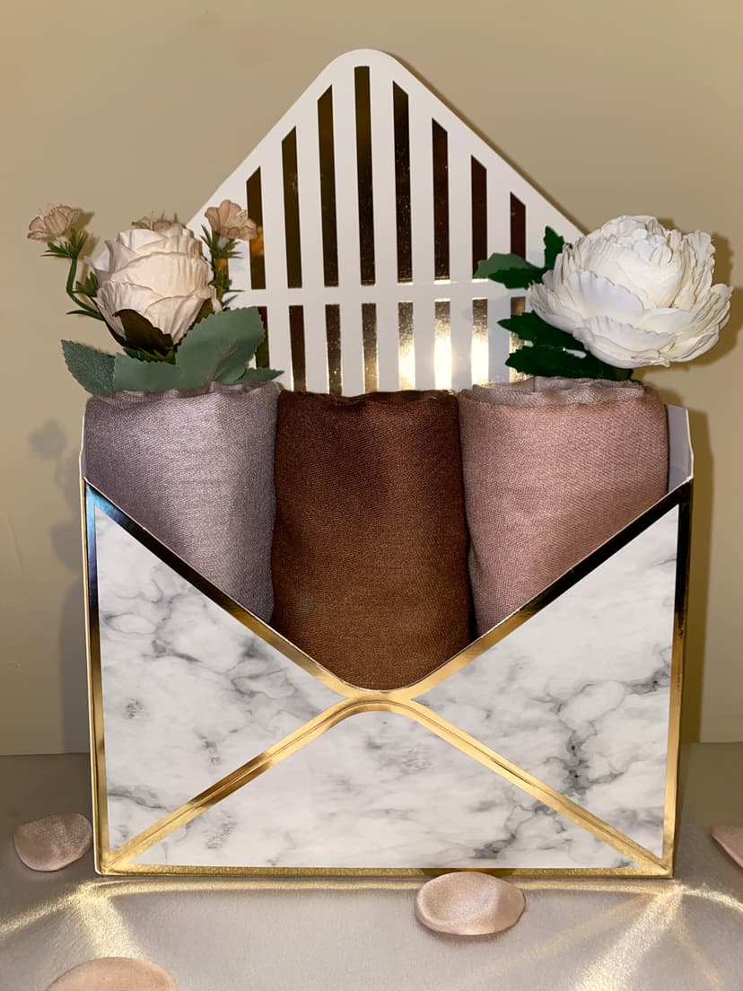 Ombre modal hijab box - Set of 3 - Ombre modal hijab envelope - Modal hijab hampers - Islamic Gift for Eid, Ramadan, Umrah, Mothers Day, New Mom, New Muslim, Muslim Revert - Hijab Bouquet For Her, Daughter, Wife, Sister, Mother