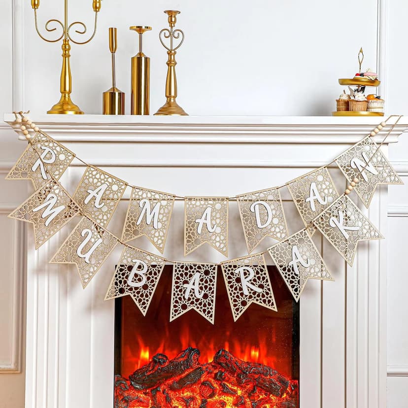 Ramadan Mubarak Wooden Garland Bunting- Sliver 18x13cm