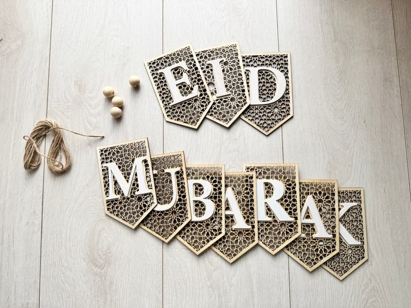 Wooden 'Eid Mubarak' Bunting - Eid Mubarak decor - Wooden Eid bunting - Islamic home decor - Eid party decoration - Ramadan Eid decor